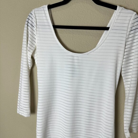 FOREVER 21 Sheer Stripe Body Con Low Back White Dress Size Medium - Picture 4 of 7